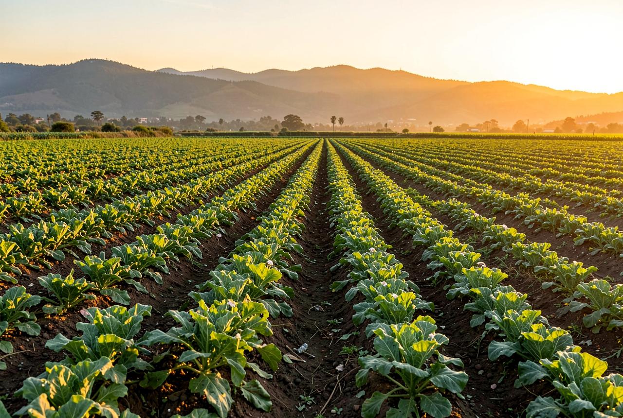Farm field at sunrise before harvest