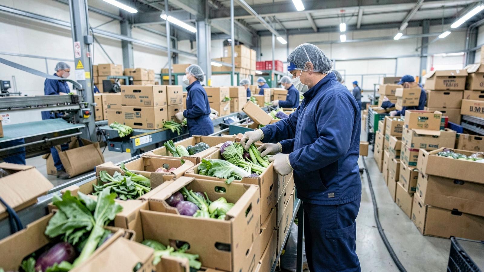 Fresh produce being packed into export cartons on a packhouse line